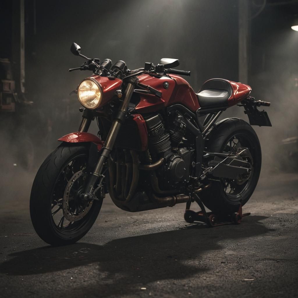 Dramatic Red Racing Motorcycle in Cinema Style