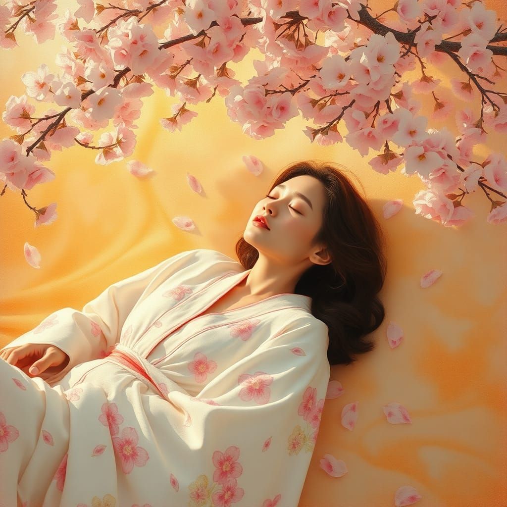 Sakura Dream: Serene Woman Beneath Cherry Blossoms