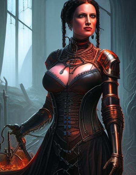 Gothic Iron Smelter Girl Portrait in Waterhouse Style