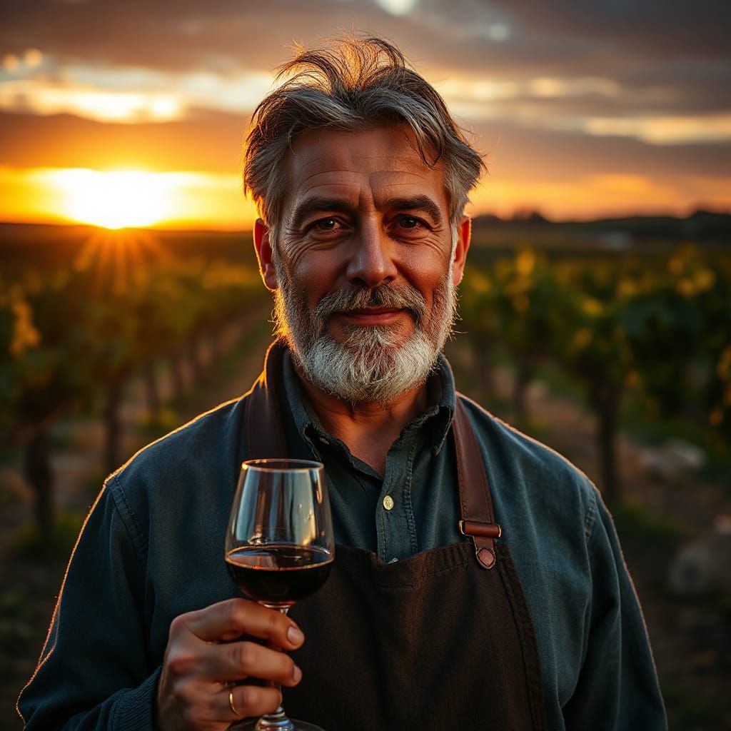 Winemaker's Sunset Pride in Fantasy Portrait Style