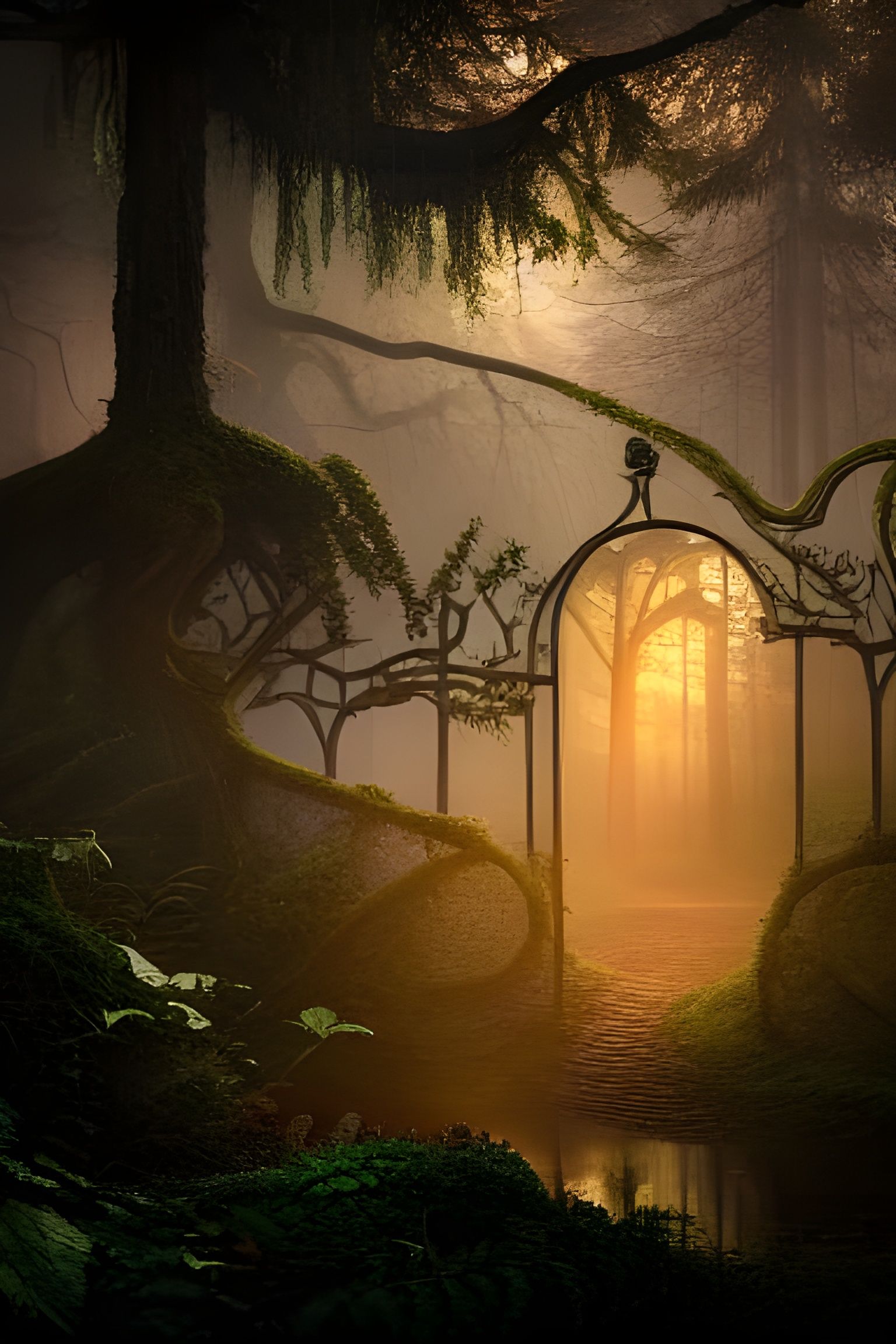 Mysterious Secret Garden at Sunset