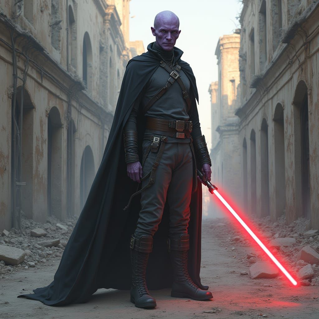 Mystic Knight with Lightsaber in Dystopian City