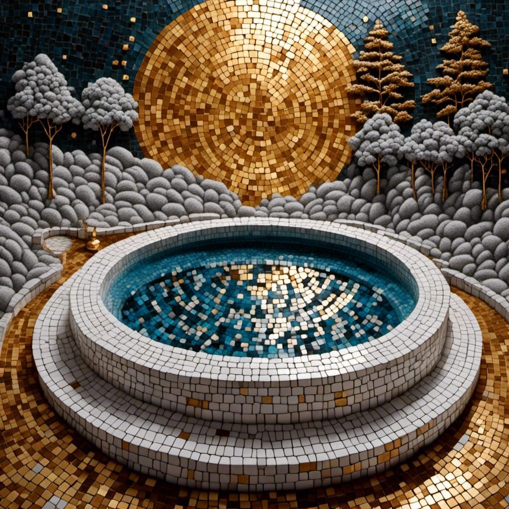 Moonlit Hot Tub in 3D Mosaic Style