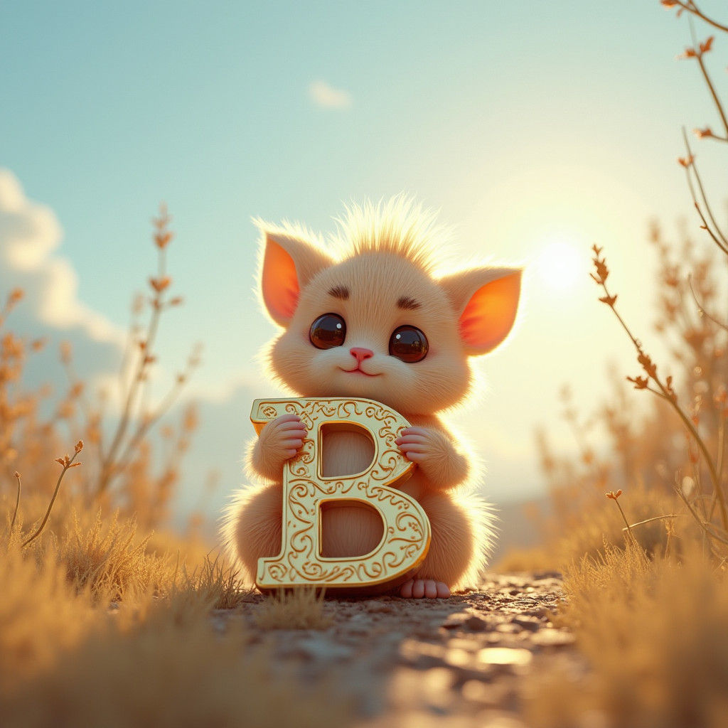 Furry Creature Holding Letter B in 3D Art