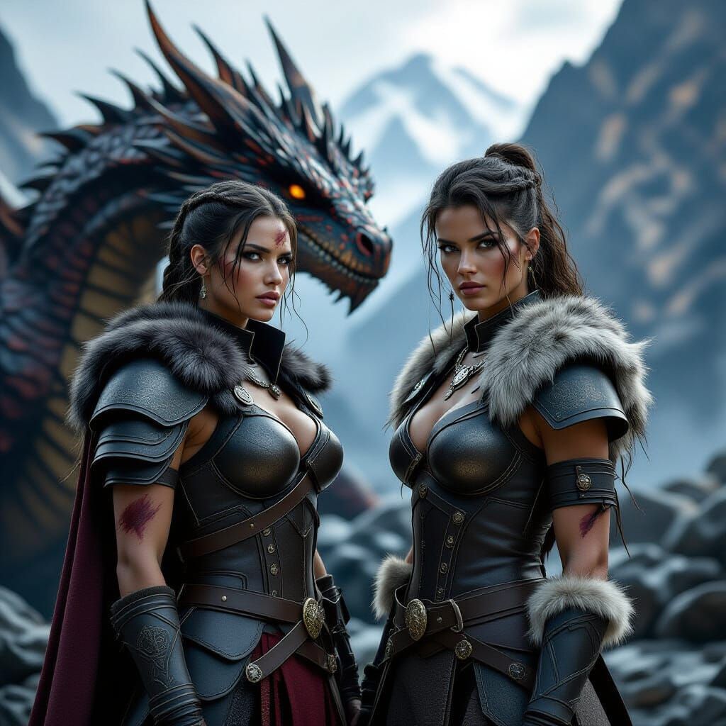 Female Warrior and Dragon in Photorealistic Style