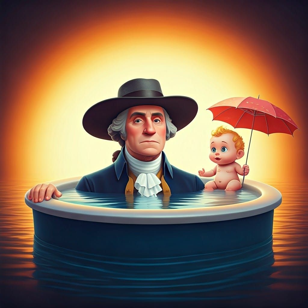 George Washington in Hot Tub: Pixar-Style 3D Art