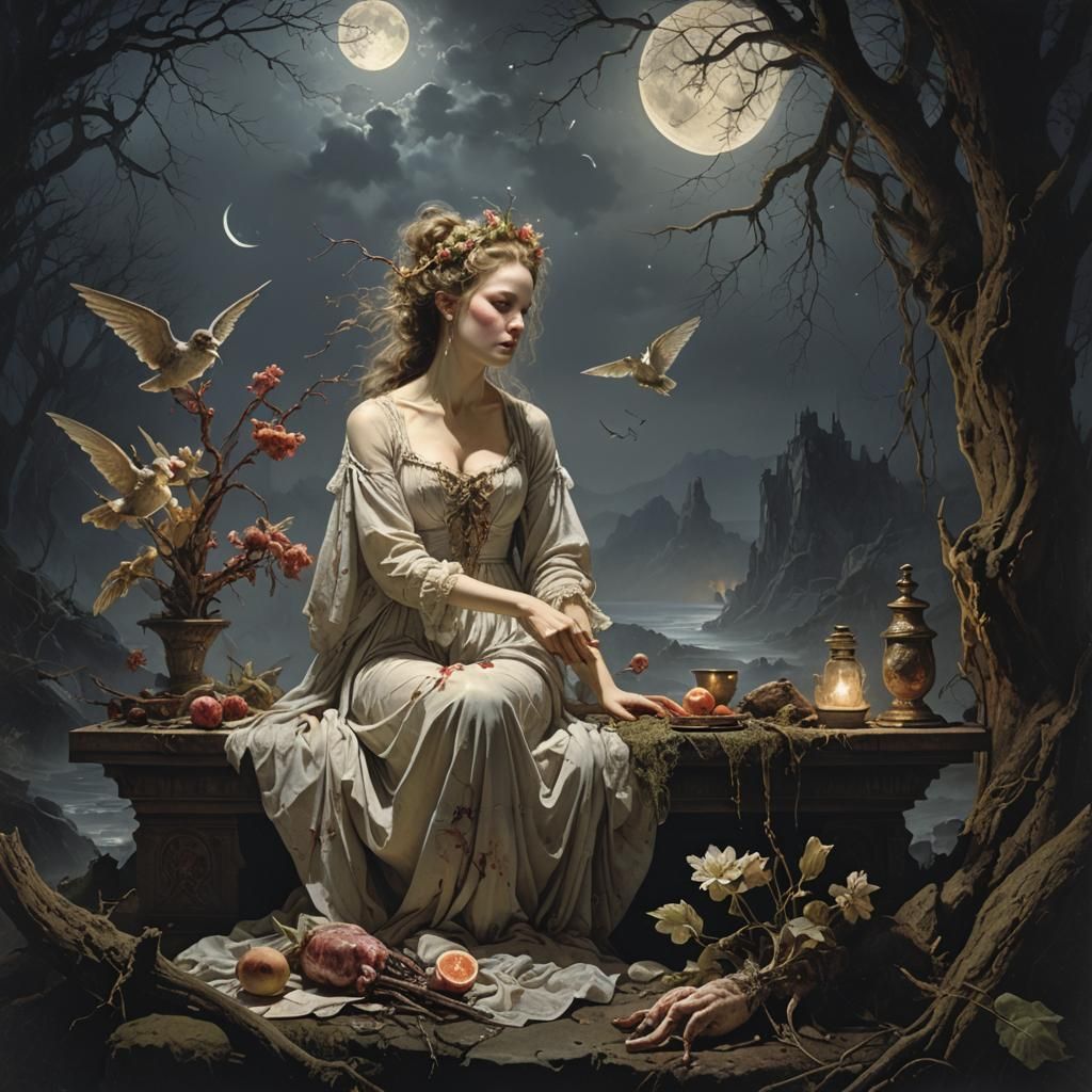 Moonlight Sacrifice: Detailed Matte Painting