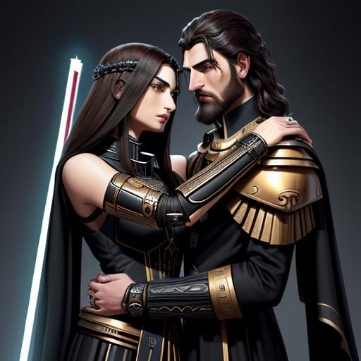 Dark Goddess and Light God Embrace in Space