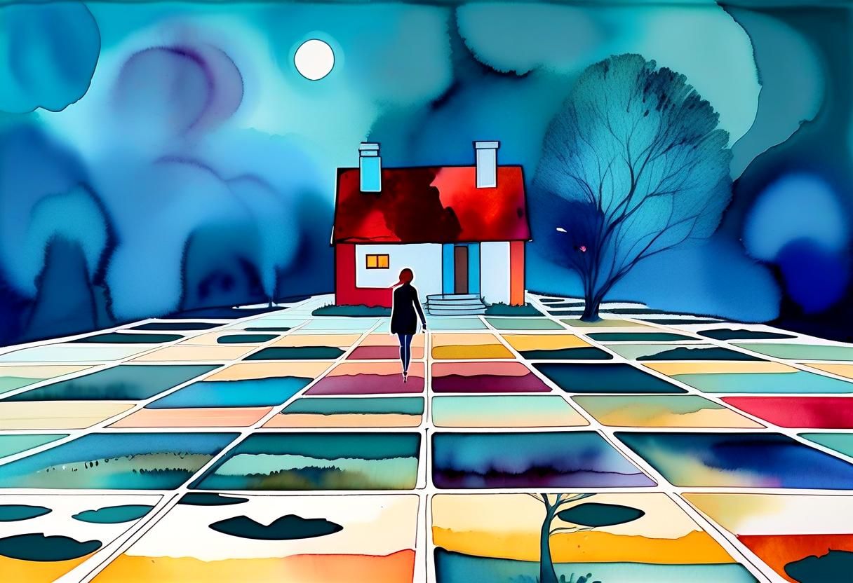 Woman Walks Surreal Path in Fauvist Landscape