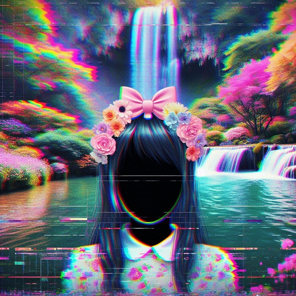 Retro-Futuristic Waterfall Garden Portrait