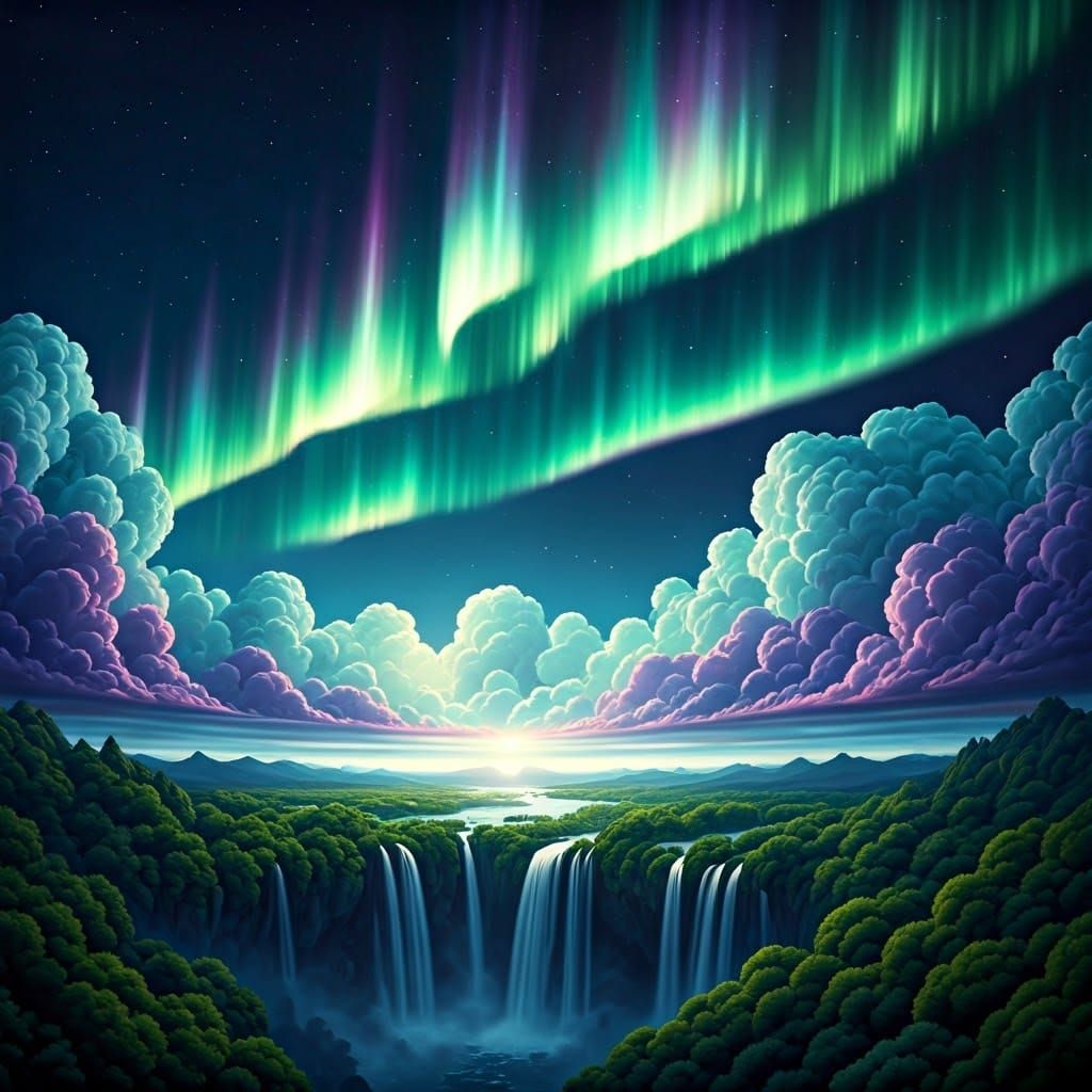 Ethereal Aurora Borealis in Dreamlike Earthly Landscape