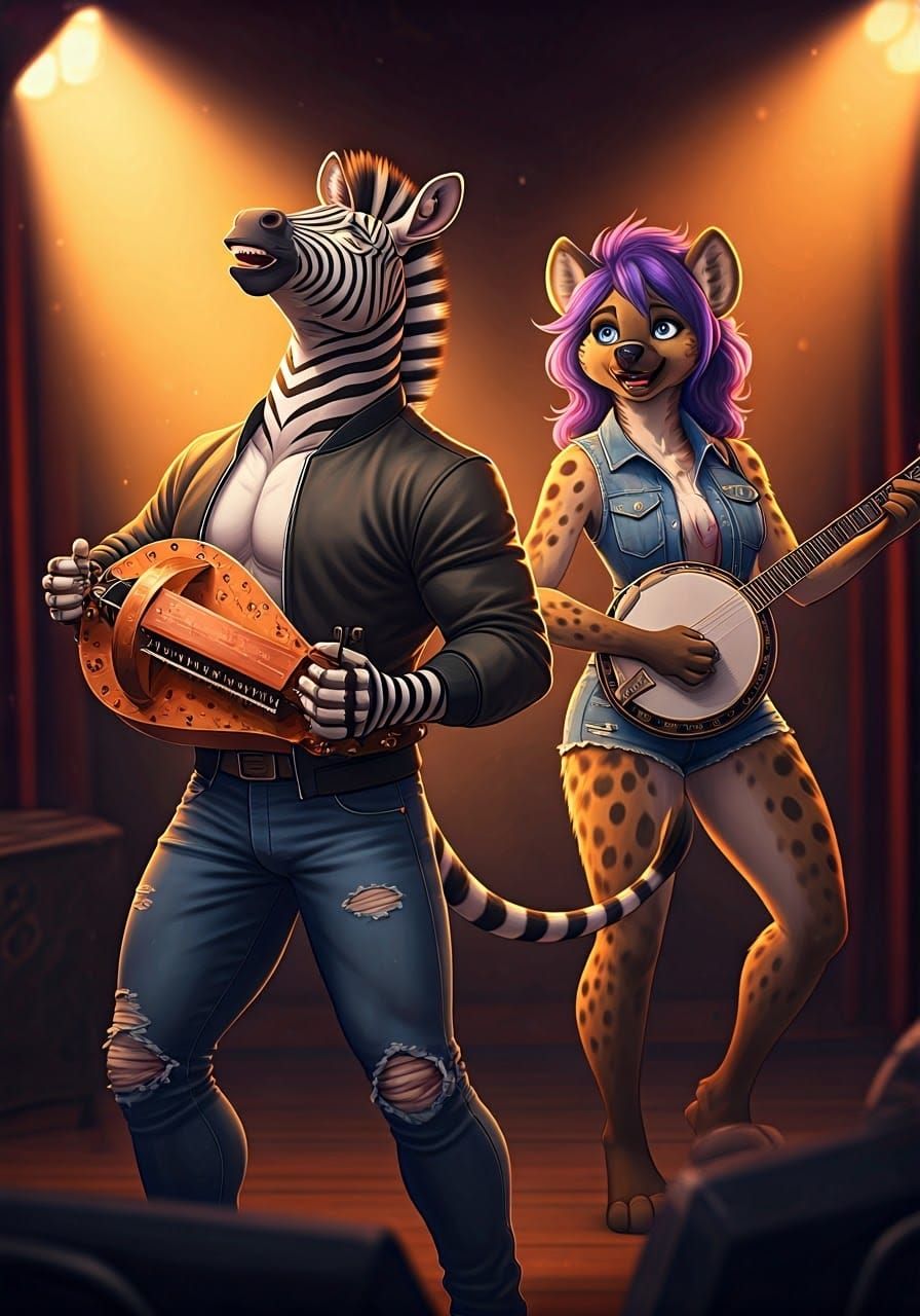 Anthropomorphic Zebra Man Plays Hurdy-Gurdy in Intimate Club...