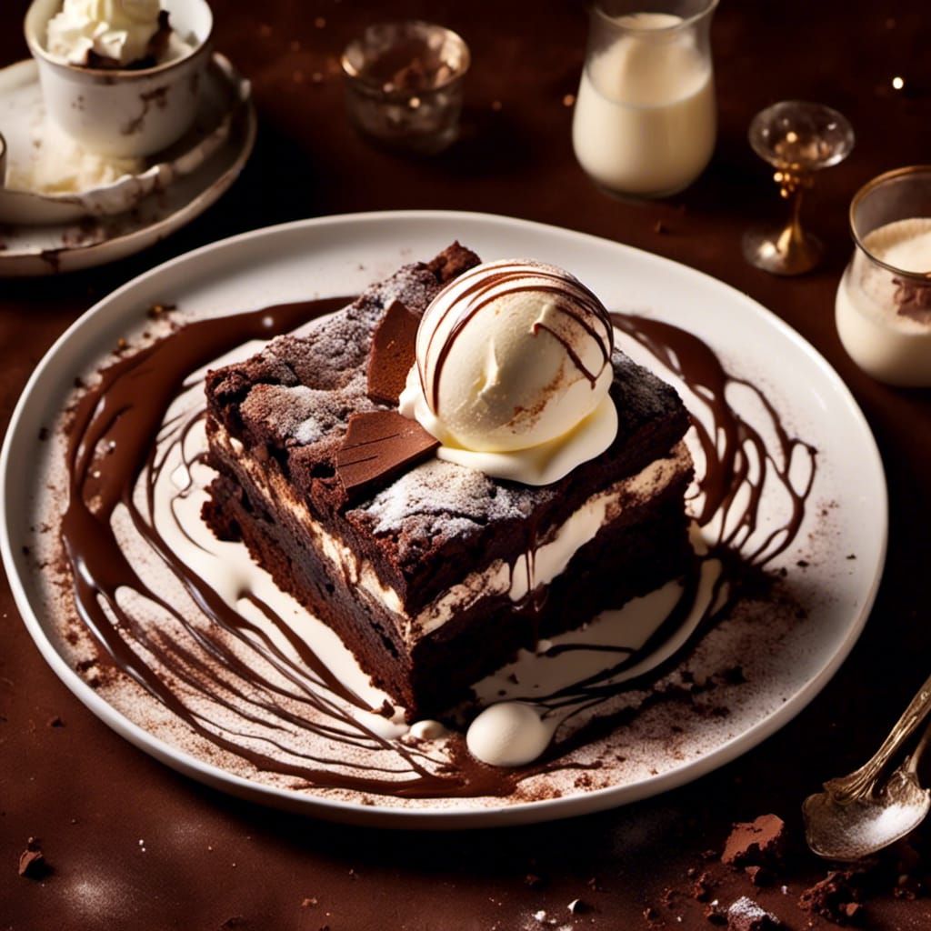 Chocolate Brownie with Ice Cream and Whipped Cream