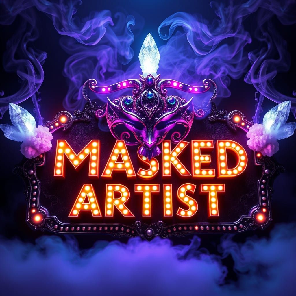 Ethereal Sign of a Masked Artist in Neon Glory