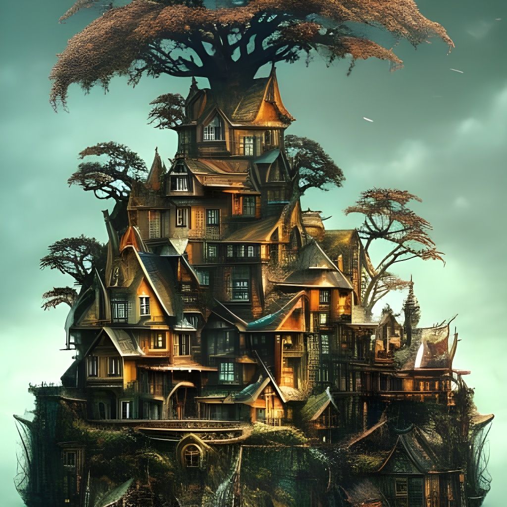 Crystal Bonsai Village in Epic Fantasycore Style