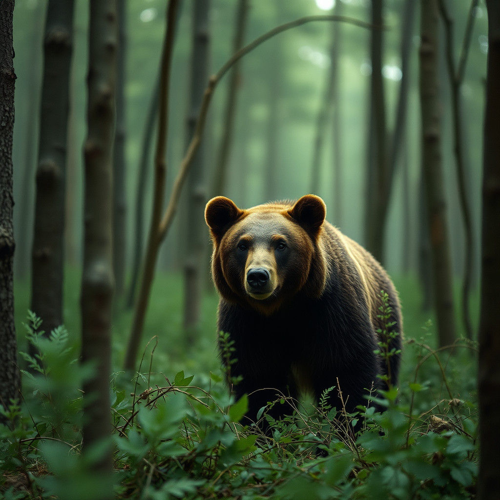 Mystical Bear in Forest: Symbolic Color Photography