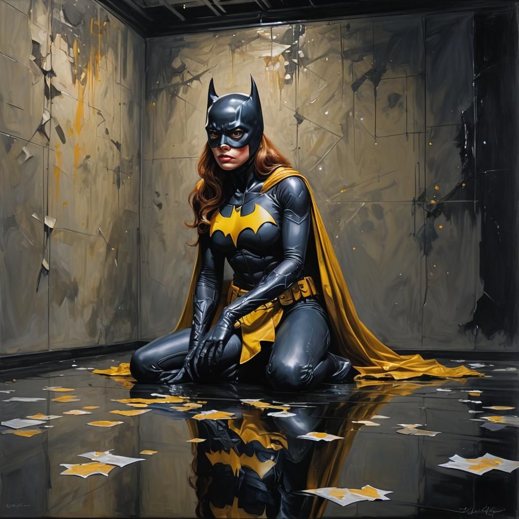 Batgirl Reflects on Loss: An Oil Painting