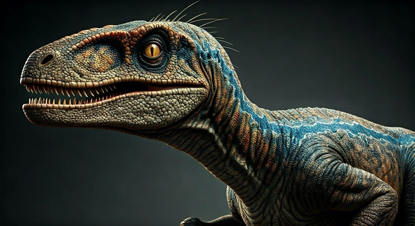 Hyper-Realistic Velociraptor in Iridescent Feathers