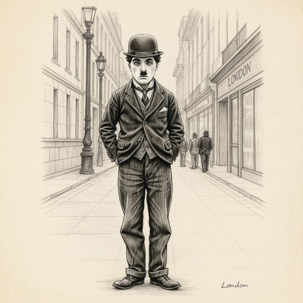 Charlie Chaplin in 1920s London Charcoal Drawing