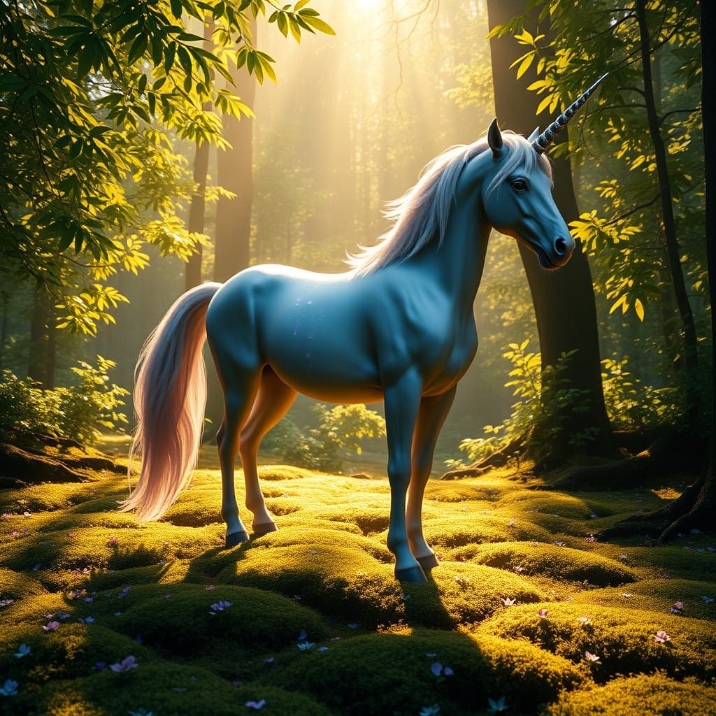 Majestic Unicorn in Vibrant, Enchanted Forest