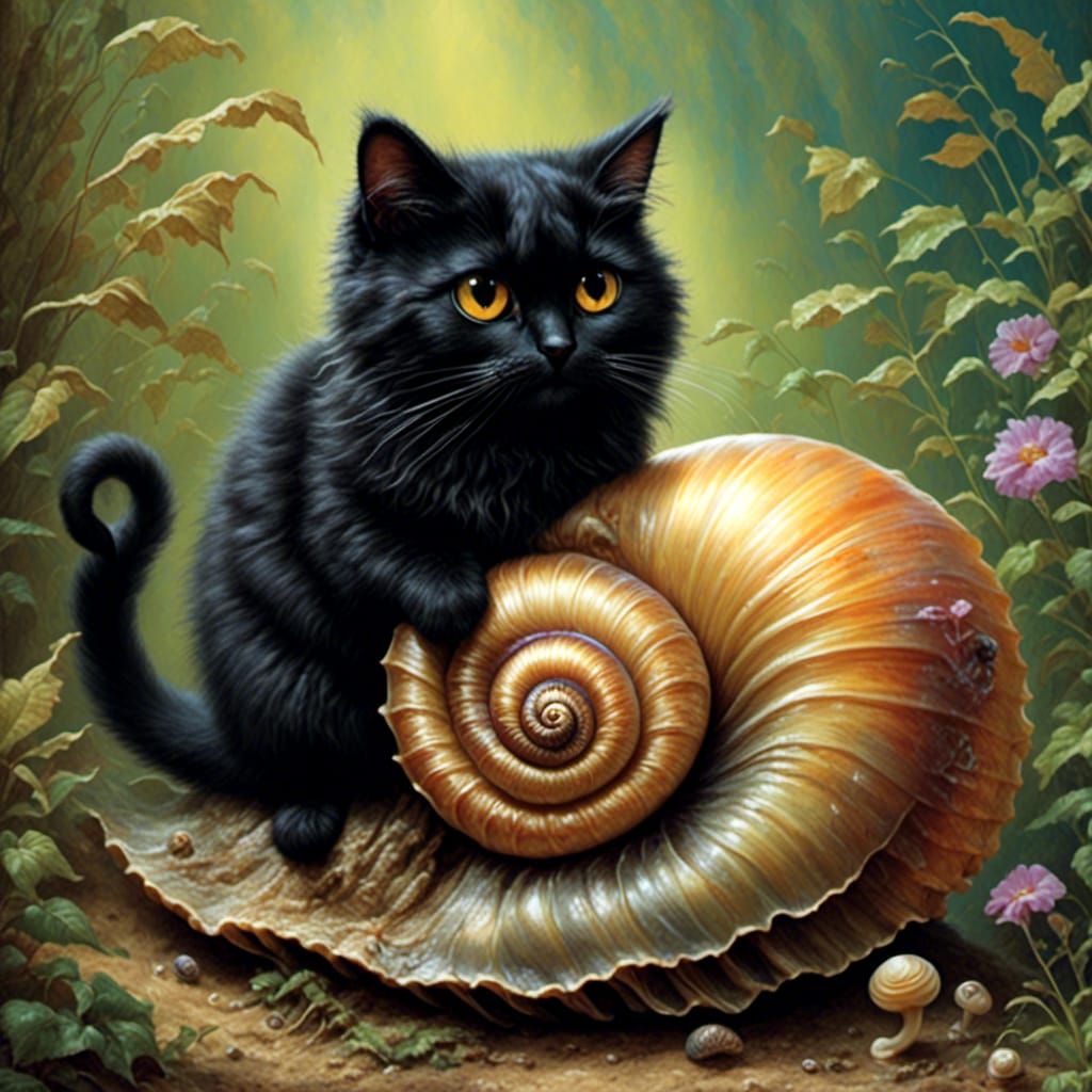 Cat-Snail Hybrid in Storybook Illustration Style