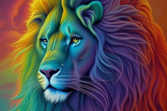 Lion in Rainbow Colors