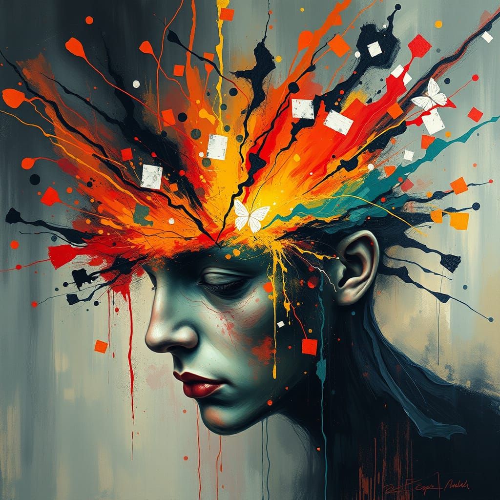 Ethereal Epilepsy Portrait in Gouache and Mixed Media