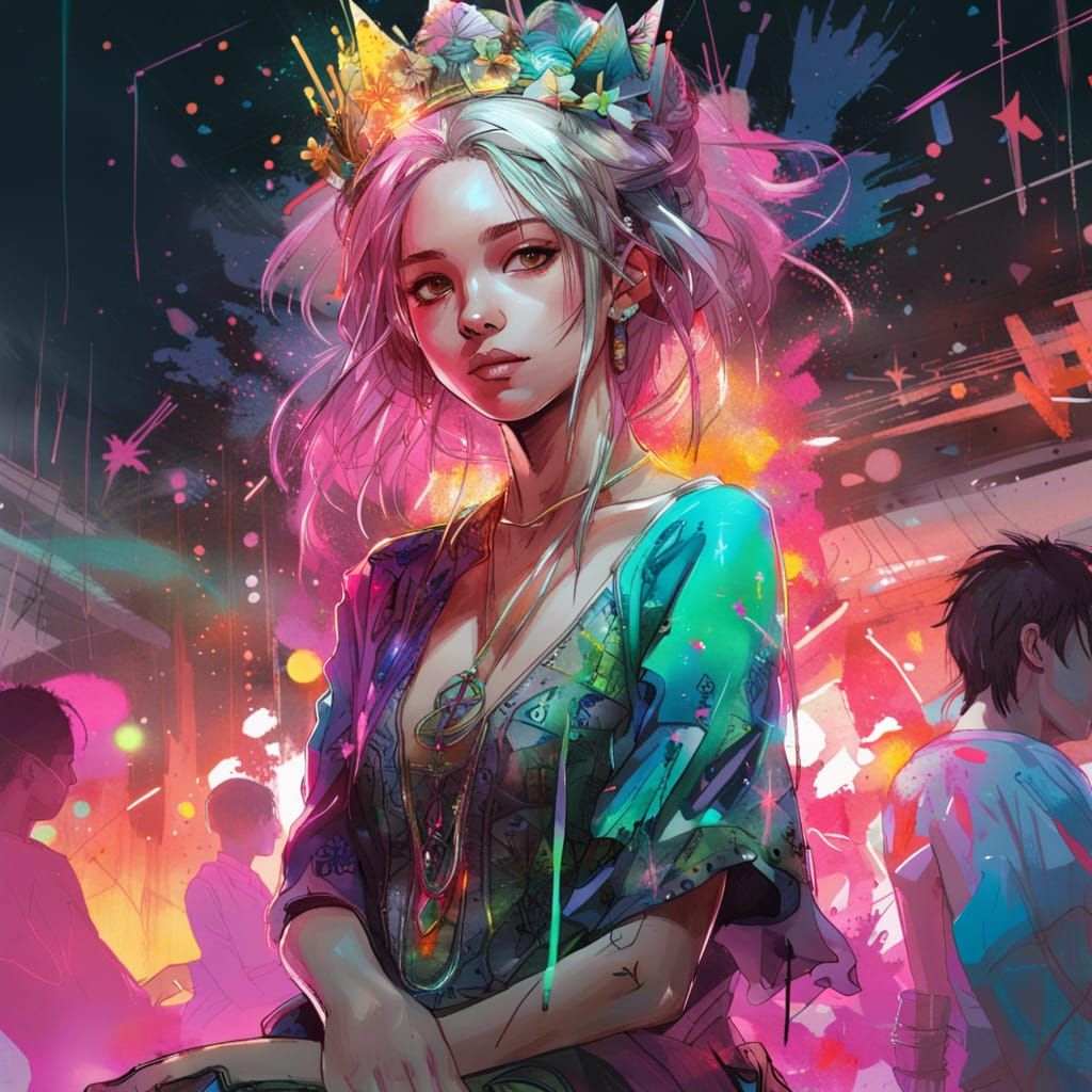 Neon Rave Princess: Detailed Manga Portrait