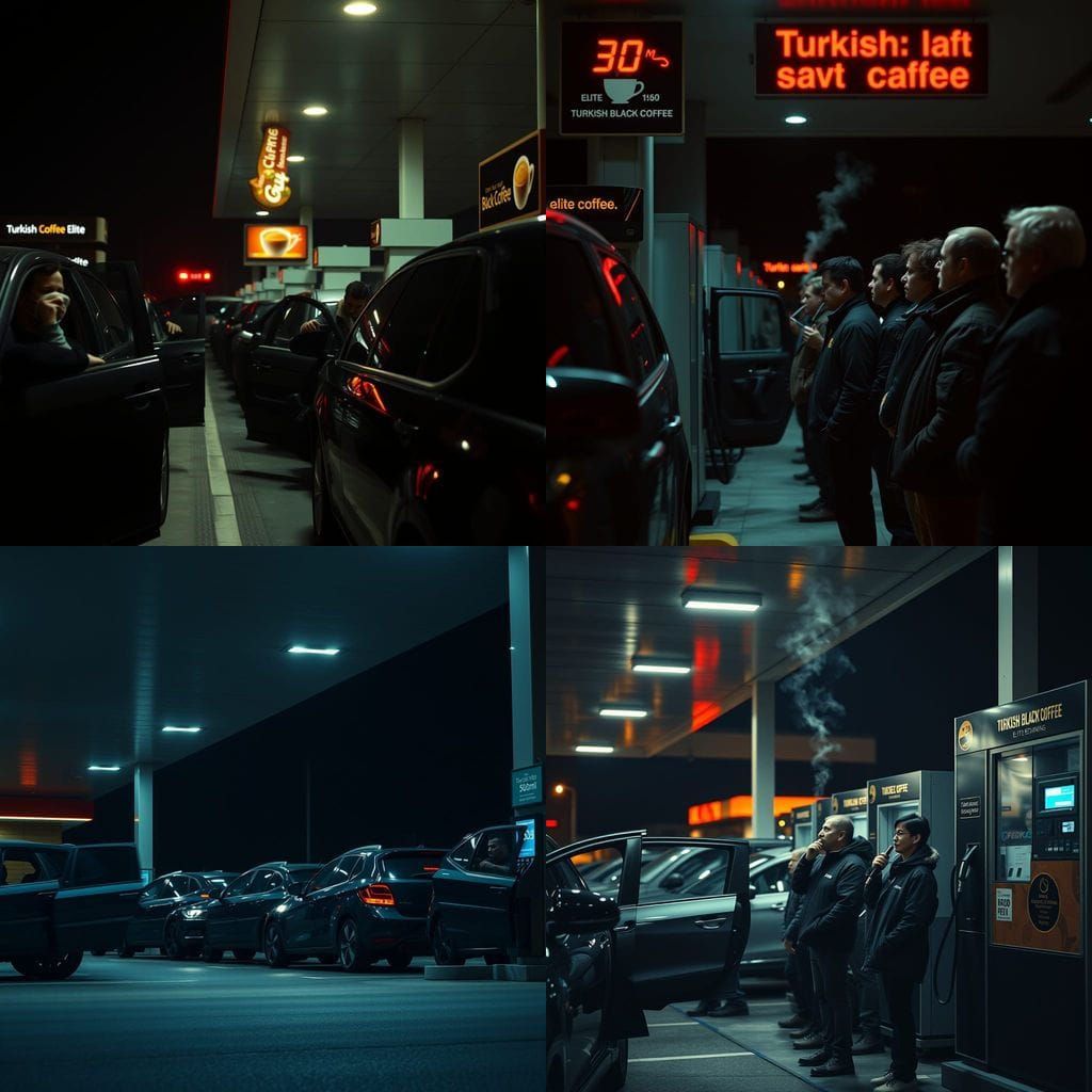Midnight Gas Station Frenzy in Cinematic Style