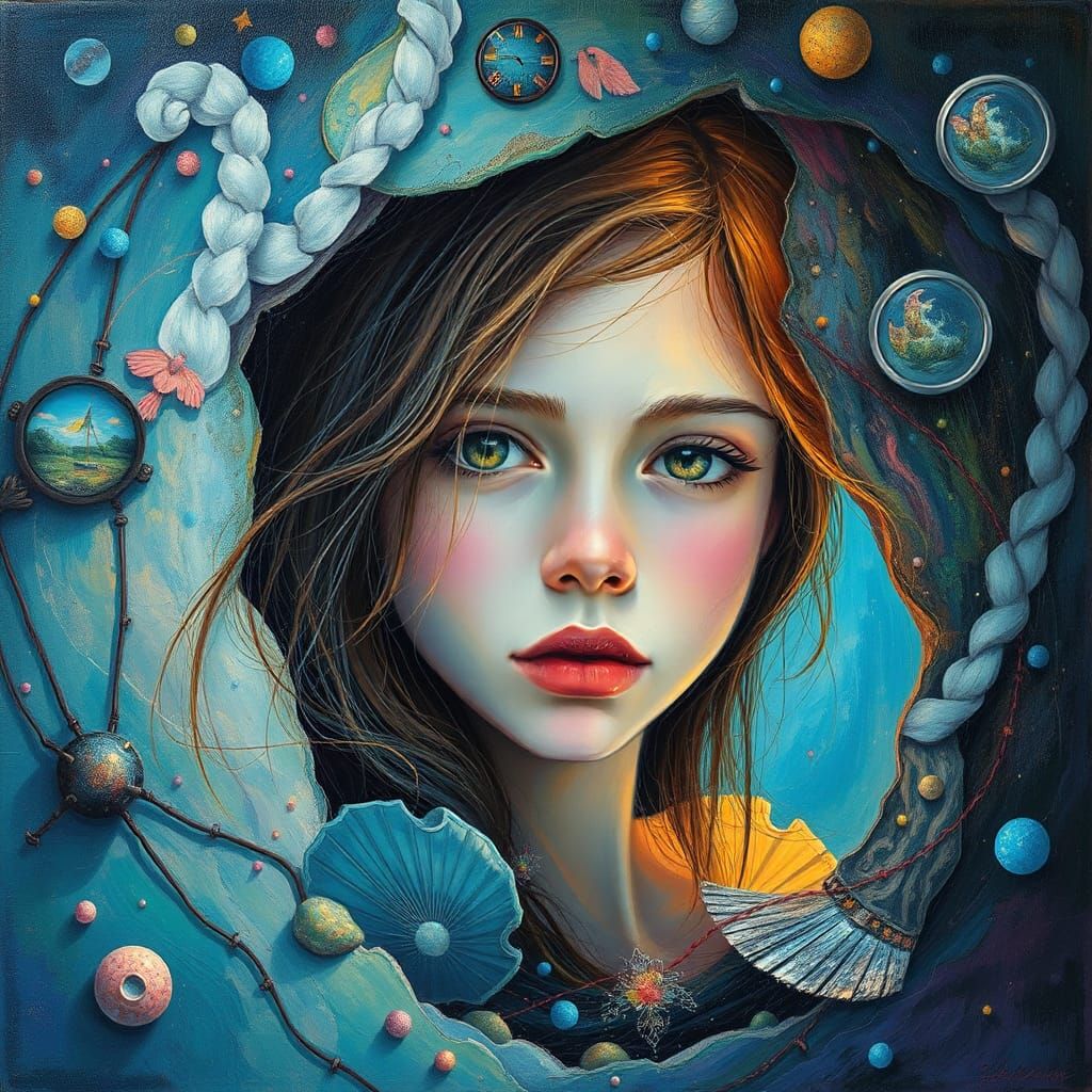 Surreal Girl in Ethereal Flux Fantasy: Impasto Oil Painting