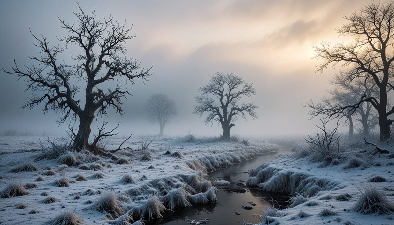 Mysterious Fog Shrouds a Winter Landscape