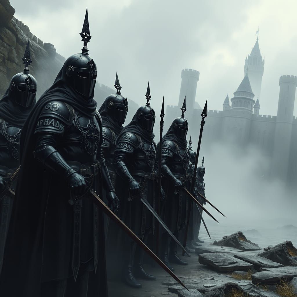 Silent Legion Guards Dark Fortress in Hyper-Realistic Style