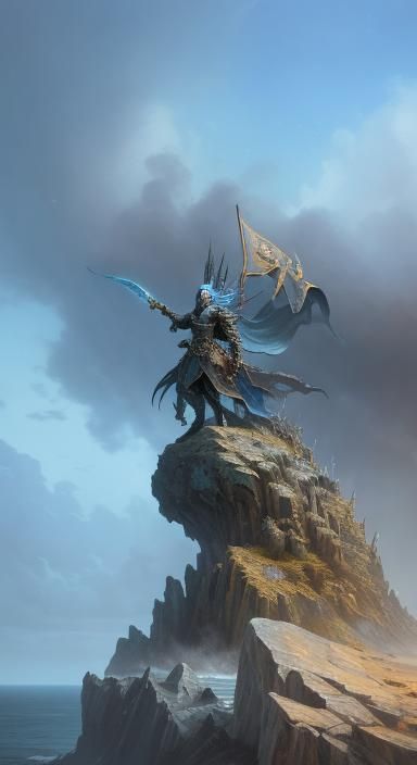 Medieval Warrior Woman in Stormy Naval Battle