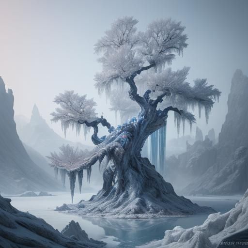 Fantastical Ice Tree in Detailed Matte Painting