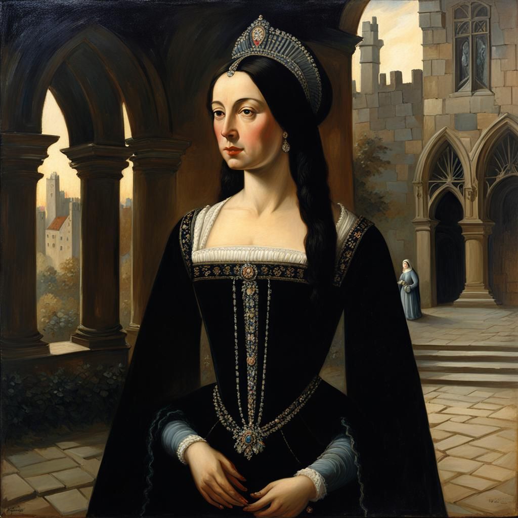 Tudor Lady in Dark Gown, Oil Painting Style