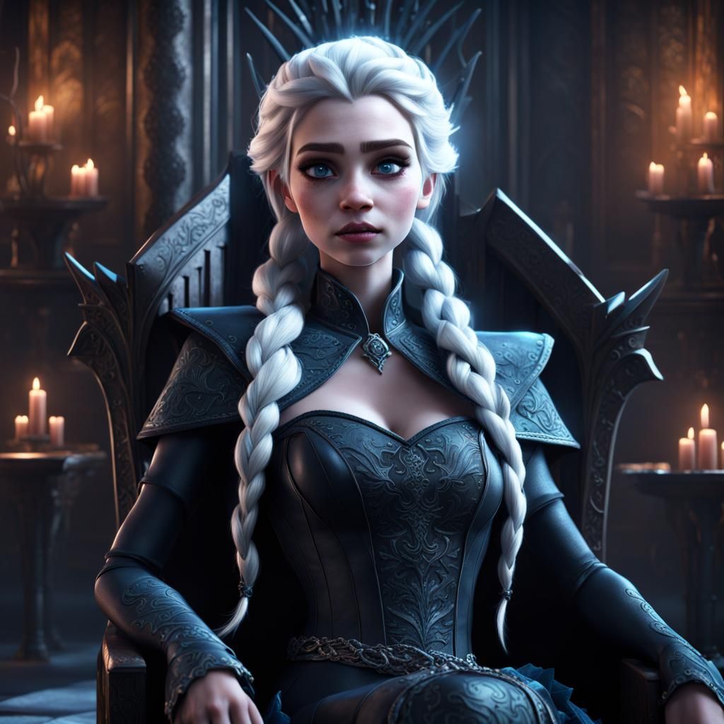Gothic Elsa on Throne: Detailed Matte Painting