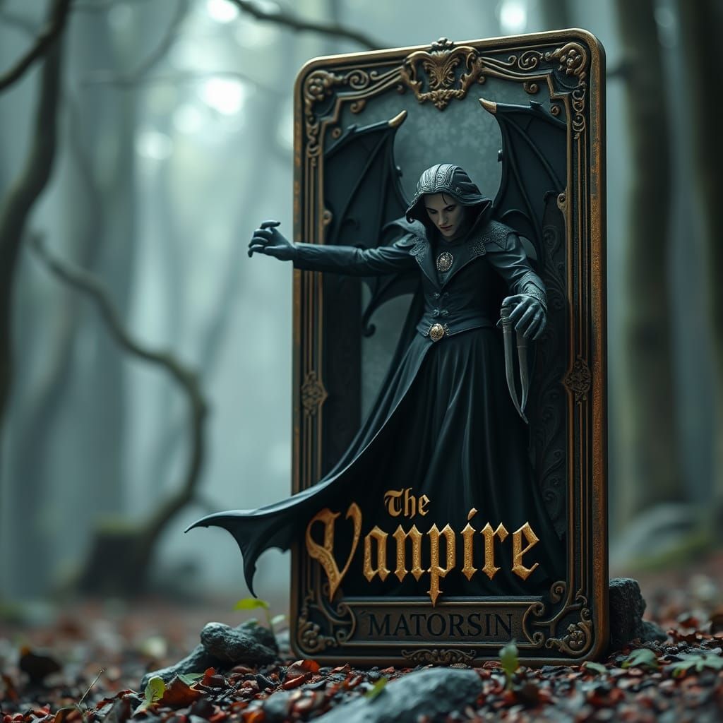 Vampire Emerges from Tarot Card in 3D Fantasy Art