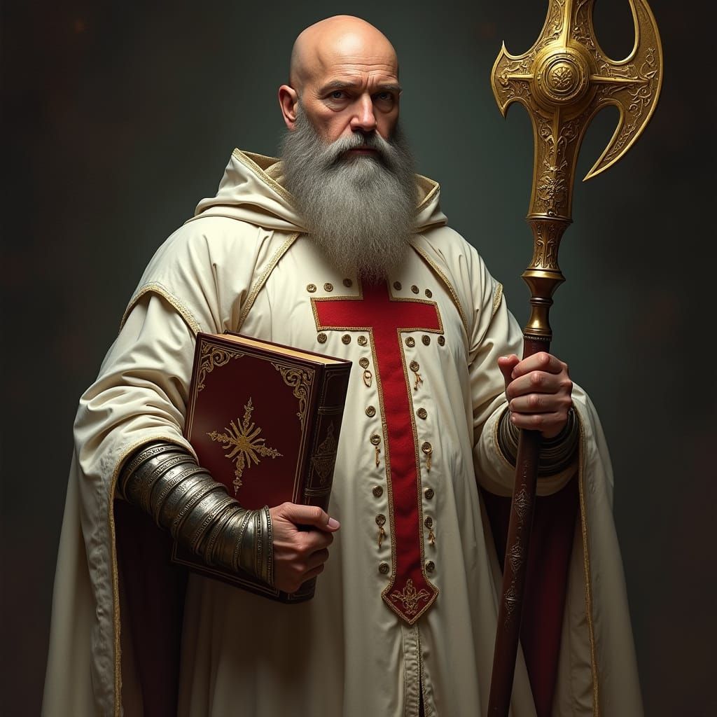 Templar Witch Hunter in Majestic White Robe with Red Cross