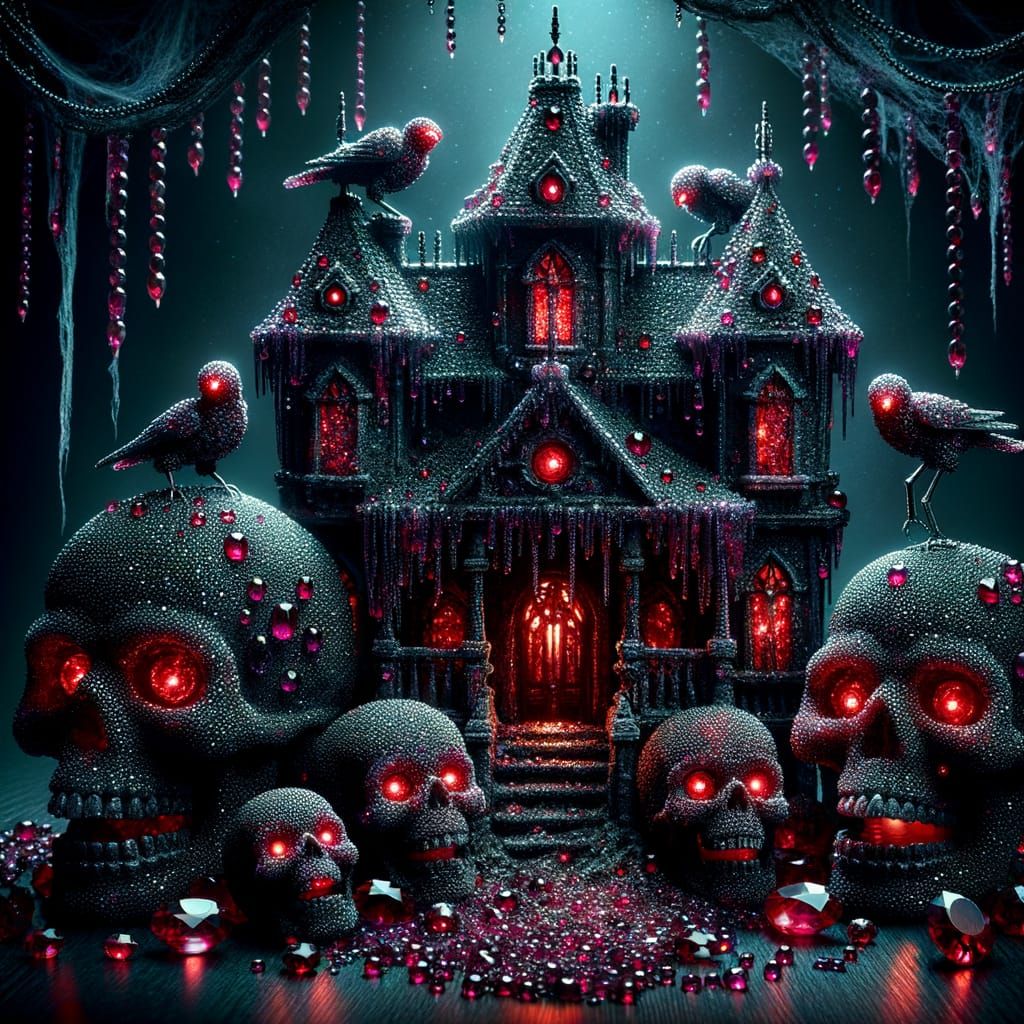horror themed haunted house made with red rubies
