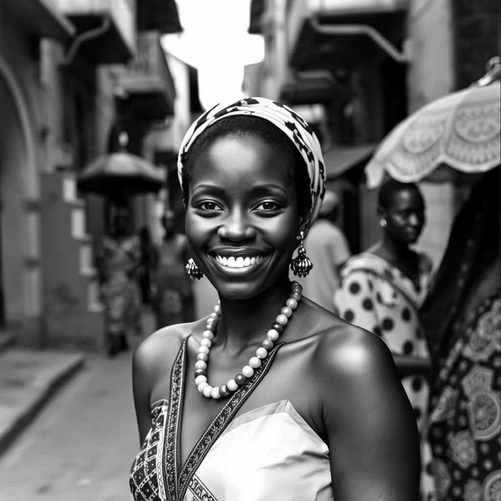 Smiling Woman in 1960s Senegal: Black and White Photography