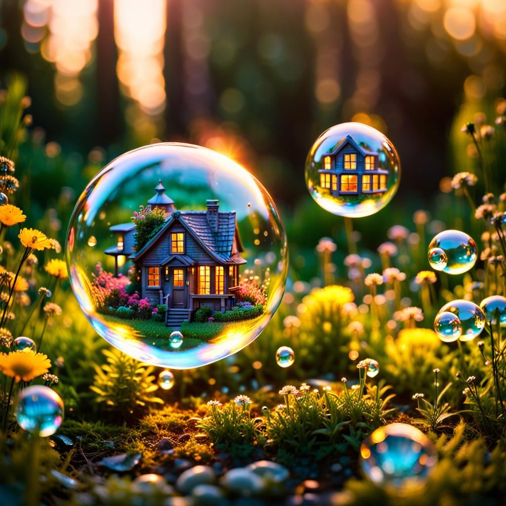 Miniature Solarpunk World Inside Soap Bubbles