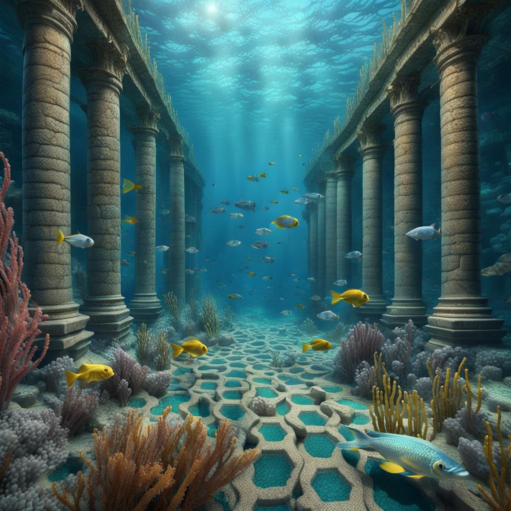Magical Underwater Mosaic Scene of Atlantis Ruins