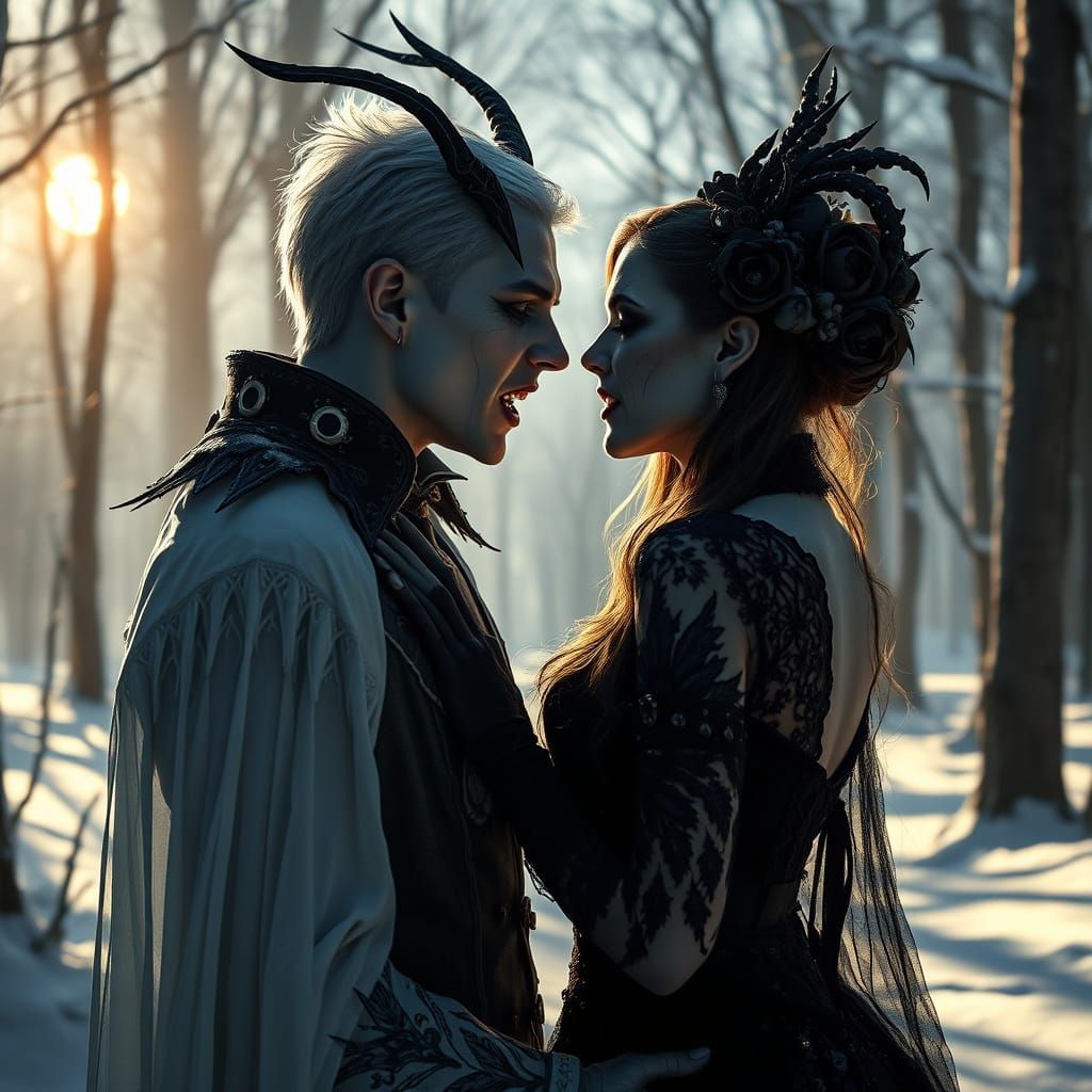 Celestial Vampire Wedding in Snow-Covered Forest