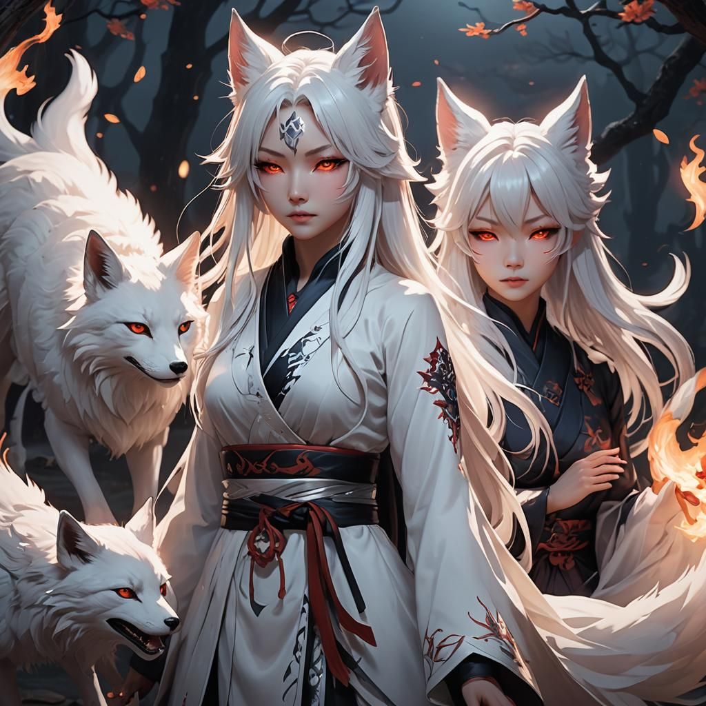 Kitsune Girl Possessed by Dark Entity: Digital Art