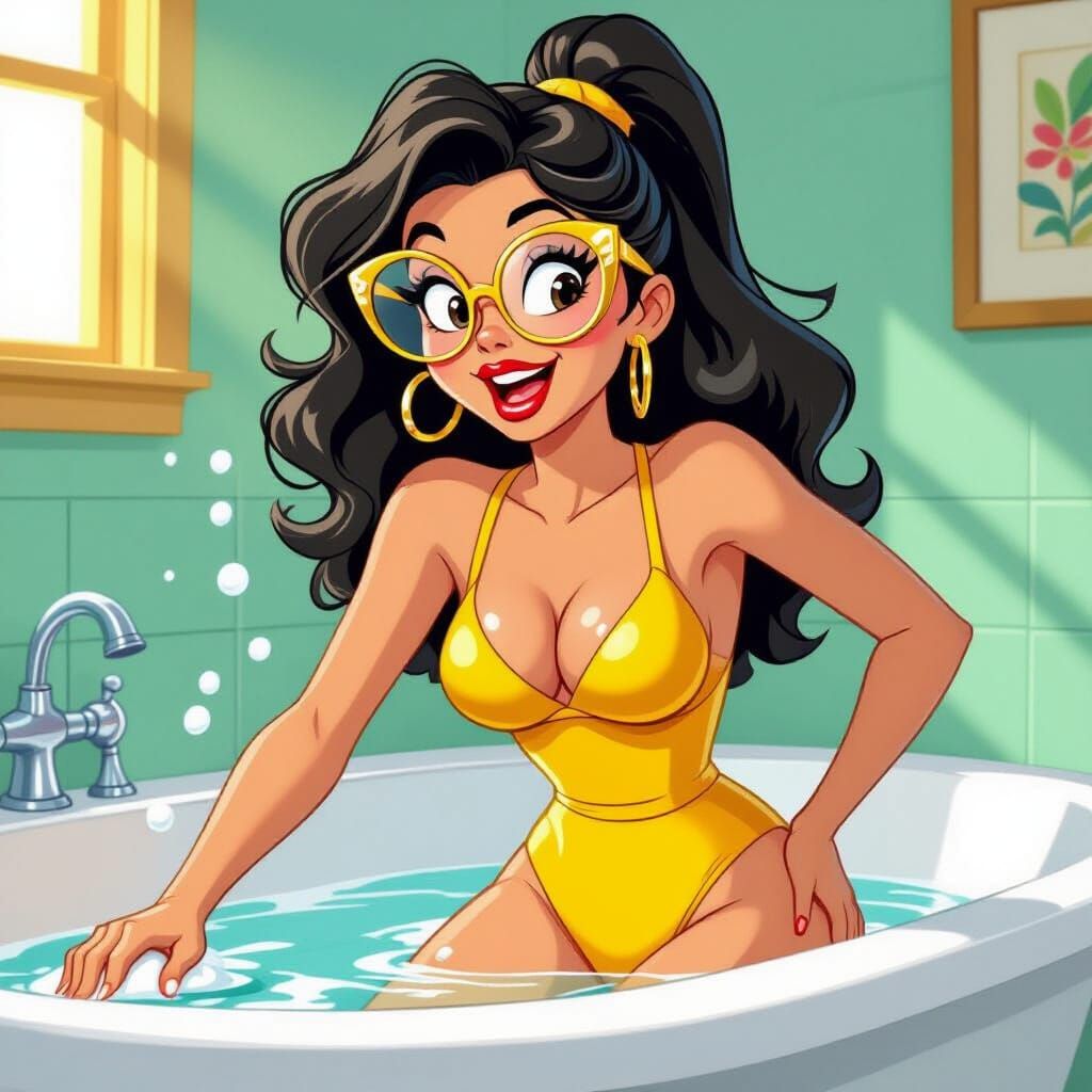 Colombian Woman Cleans Bathtub in Looney Tunes Style