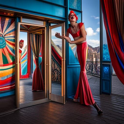 Carnival Mirrors Reflecting Distorted Clown