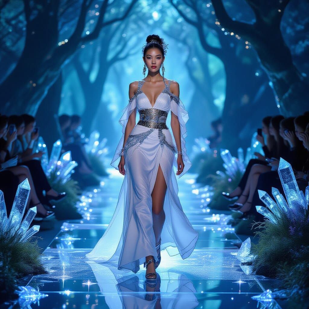 Chinese Model in Avant-Garde Fashion on Crystal Runway