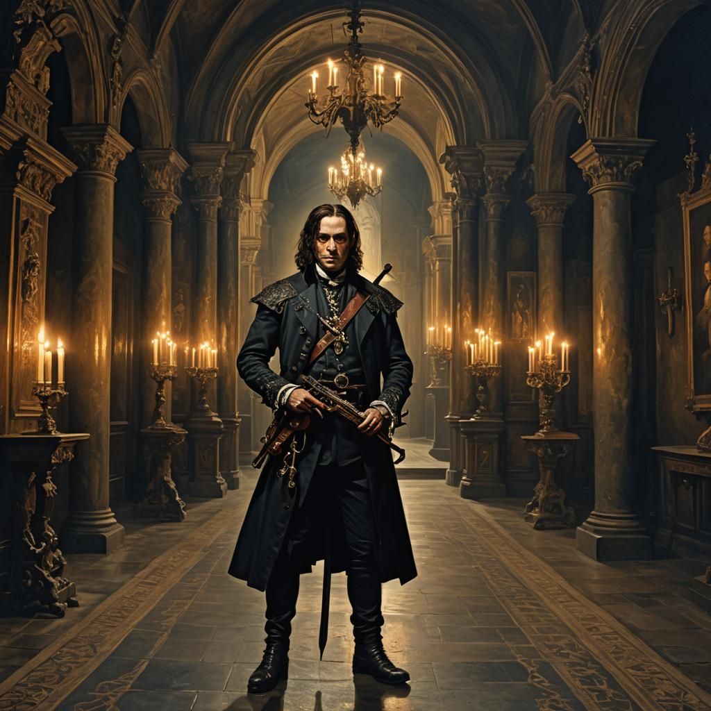 Young Van Helsing Portrait in Gothic Horror Style