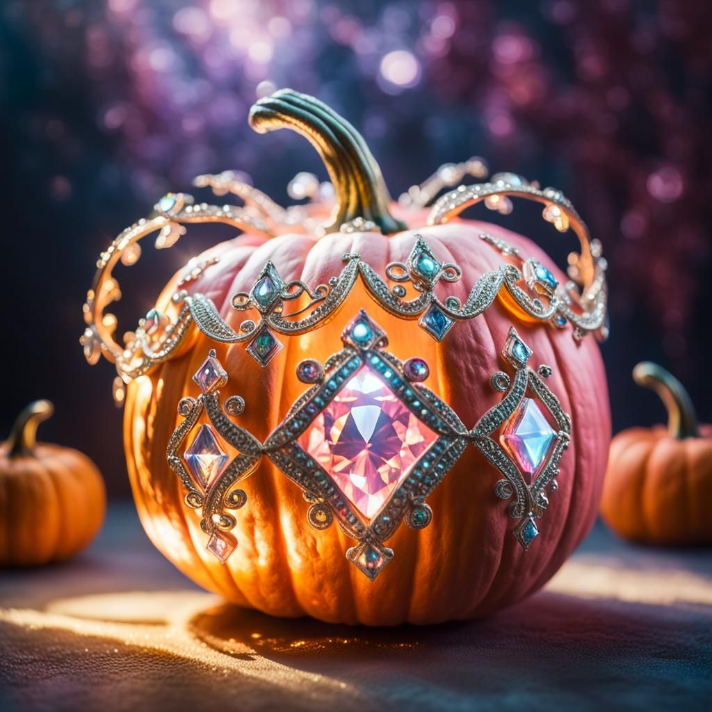 Ornate Pink Pumpkin with Diamond Crown: Macro Photography