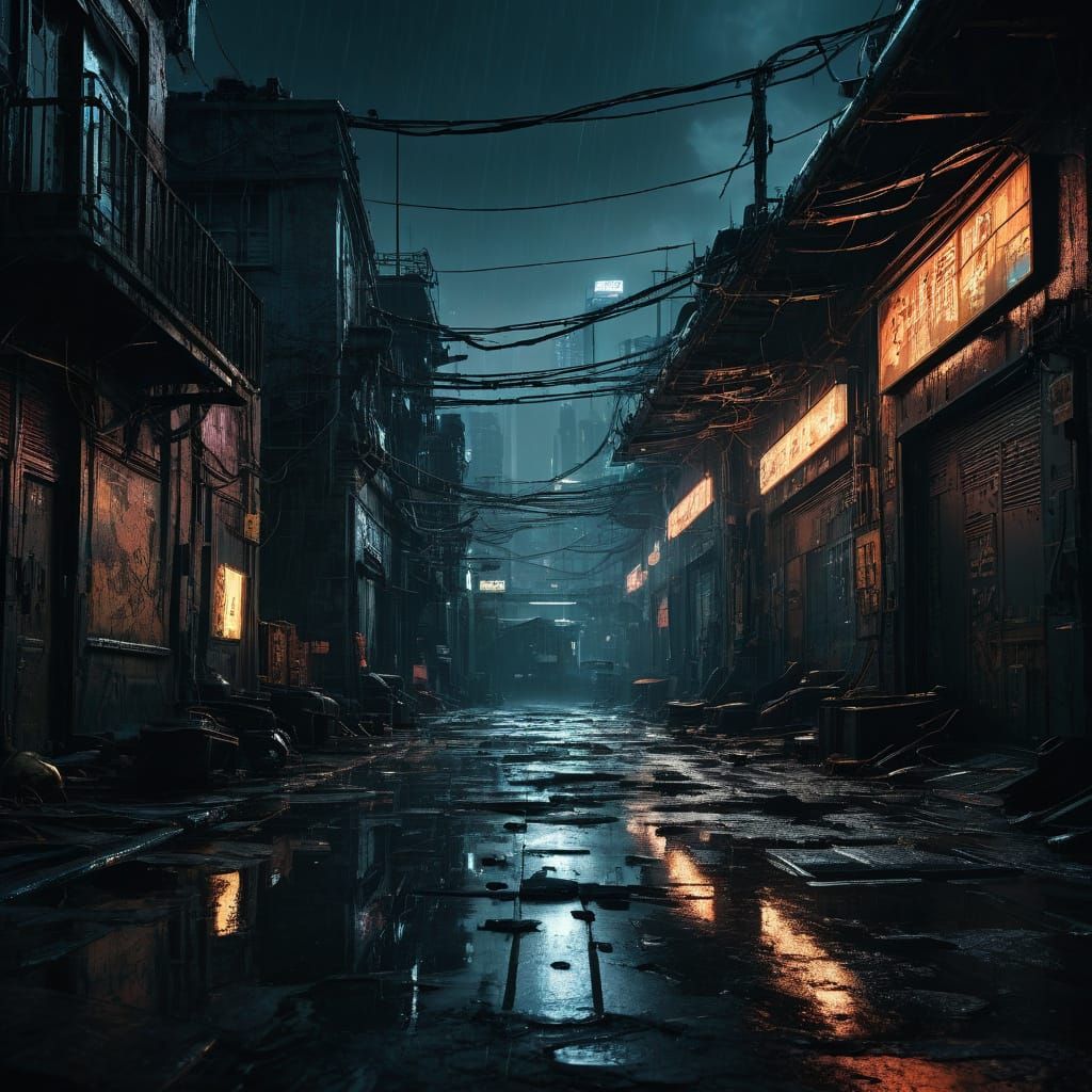 Gritty Neon Cityscape with Orkfrau in High-Tech Armor